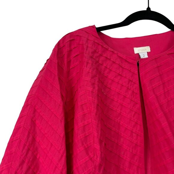 Chico's 100% Cotton Pleated Boxy 3/4 Sleeve Vibrant Pink Jacket Size 2 Large - Picture 6 of 12